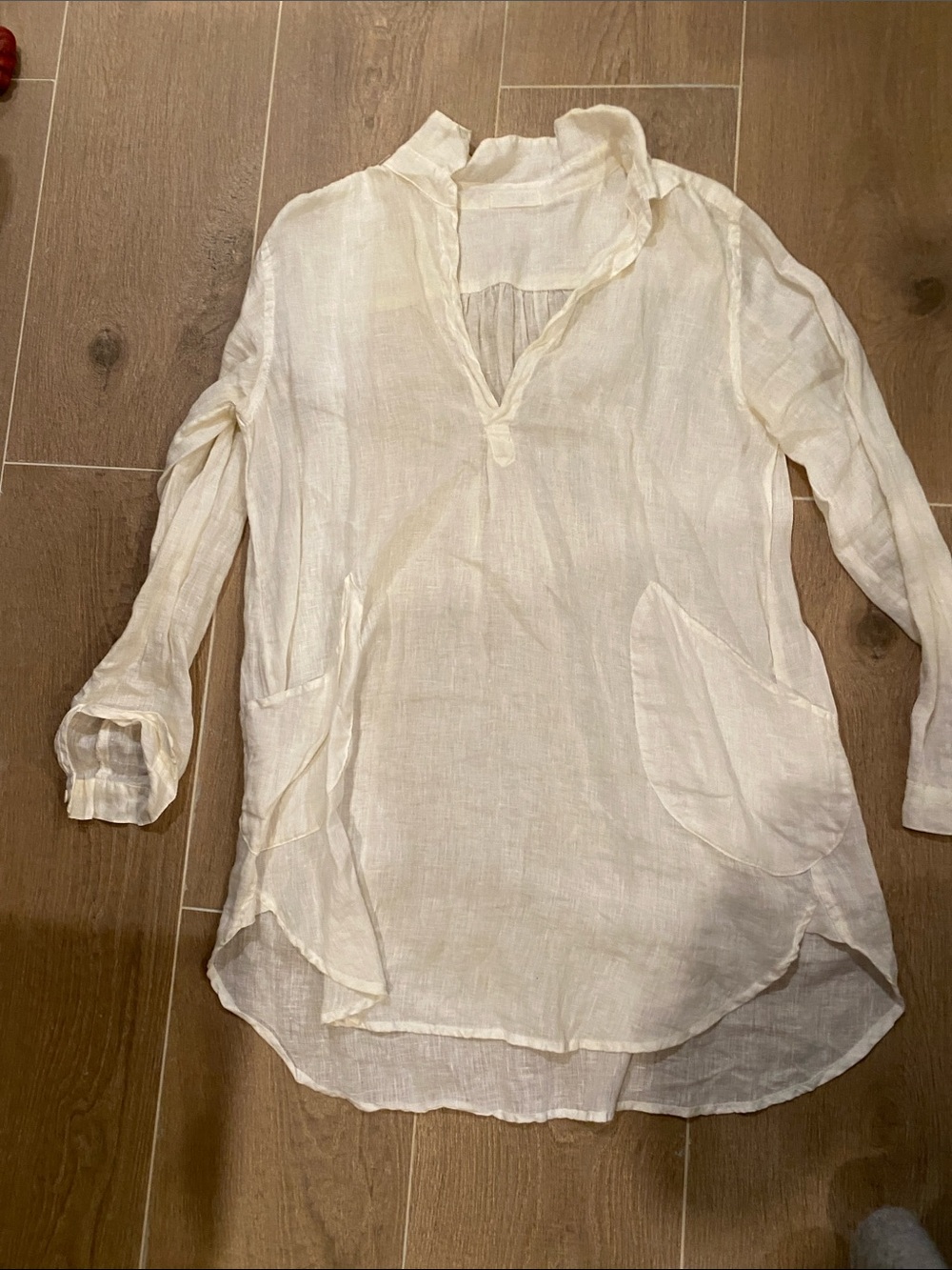 CP Shades Cream Linen V-Neck Tunic with Patch Pockets